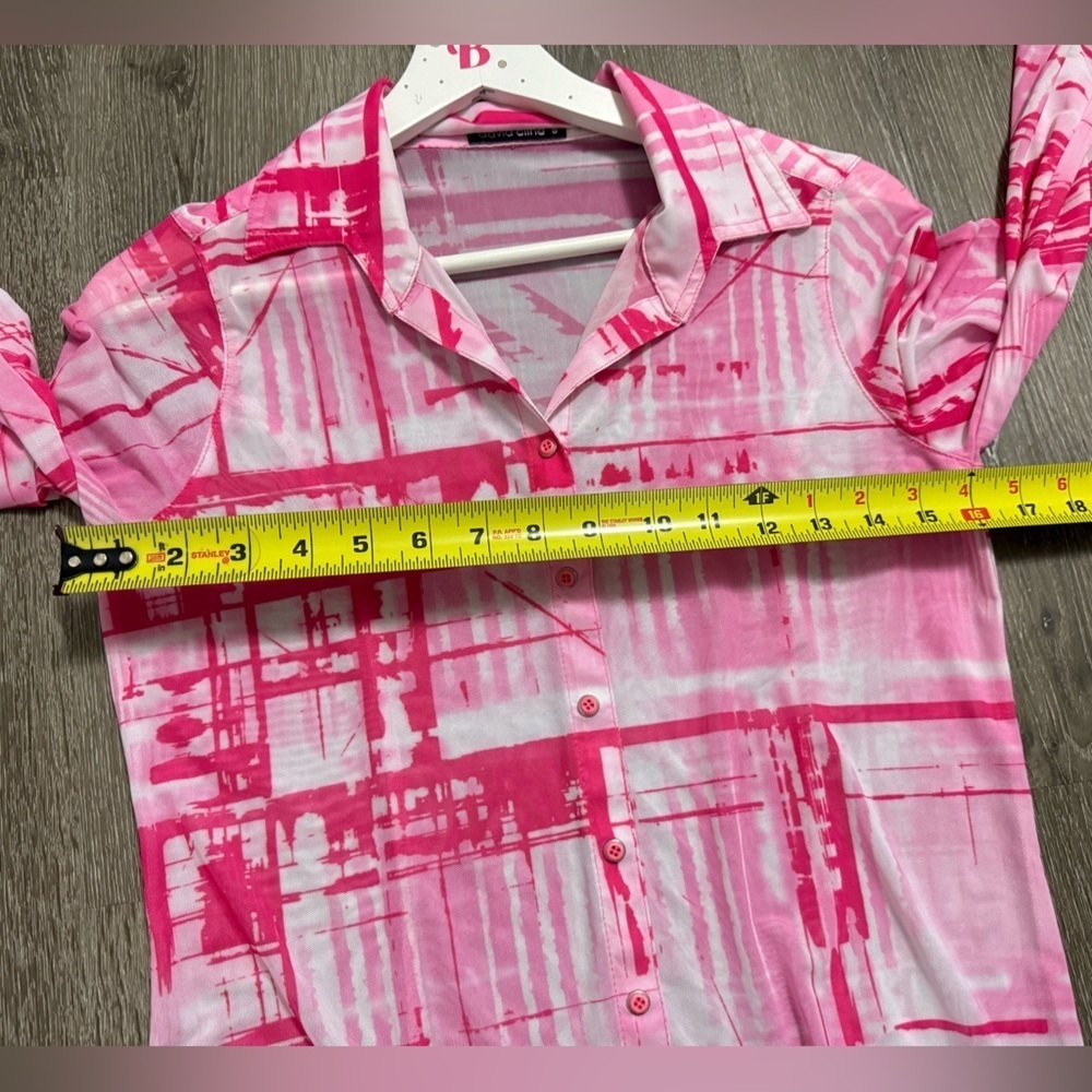 David Cline Pink Snap Button Mesh Top Sheer Rave Size Small - Picture 5 of 8